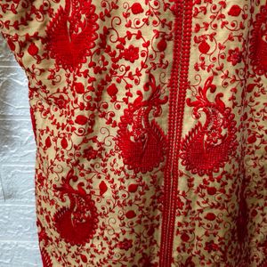 Golden Kurti With Red Embroidery