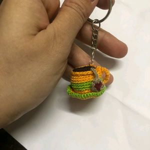 Crochet Cup Saucer Keychain