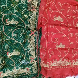 Zari Work On Bandhej Chiffon Saree