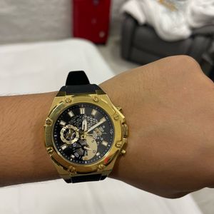 Guess Black Pattern Gold Watch