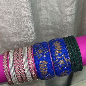 combo of sparkling crystal studded metal bangles