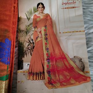 Orange  Chanderi Cotton Saree (Women)