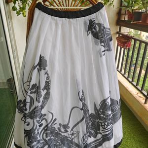 Peacock Printed White Skirt