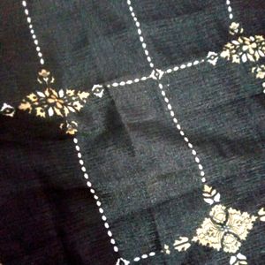 Black Silk Blend Dupatta With Golden Print