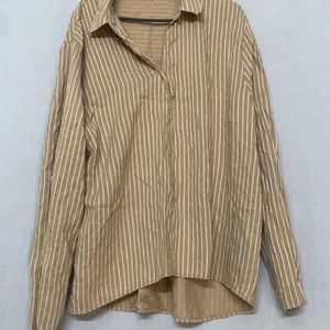 Nude Colour Strip High Low Shirt Top