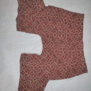 Brown Printed Linen Blouse