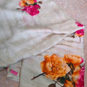 Floral Cream Color Saree