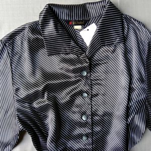 New Premium Korean Black Stripped Silk Shirt