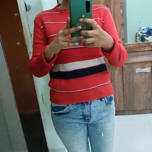 Red top with long sleeves