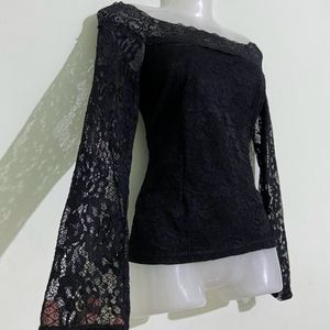 Black Lace Off Shoulder Top