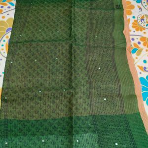 Chikoo Color Green Border Saree