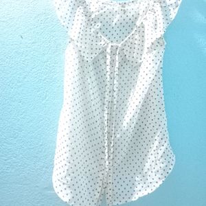 White And Blue Polka Dot Shirt Causal