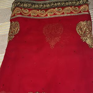 Embroidered Georgette Deep Red Saree