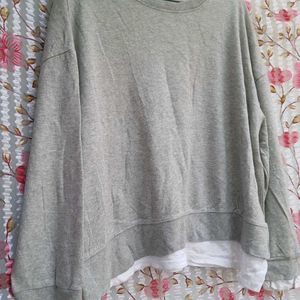 Grey Sweatshirt With White Shirt Style Bottom