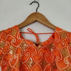 Orange Embroidered Lehenga Choli (Girl's)