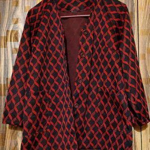 Black/Red Printed Polyester Blazer