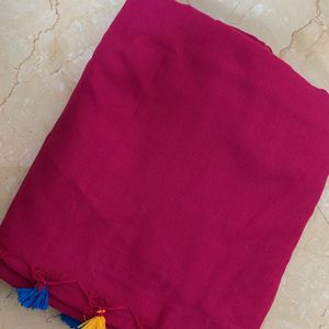 Cotton Linen Dark Pink Color Saree