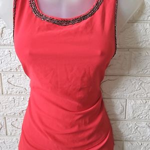 Coral Top With Stitchable Sleeve Attached Inside