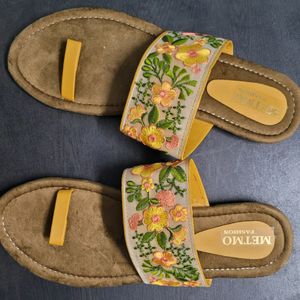 Fancy Byellow Women Flats Slippers Slip On Chappal