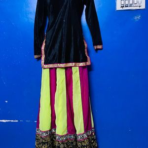 Designer Full Flare Skirt + Velvet Short Kurti