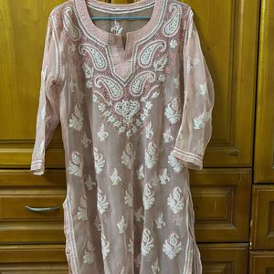 Peach Chikankari Kurta