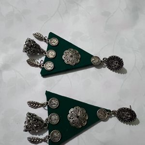 OXIDISED HANDMADE GREEN EARRINGS