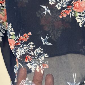 Sheer Floral Print Round Neck Top