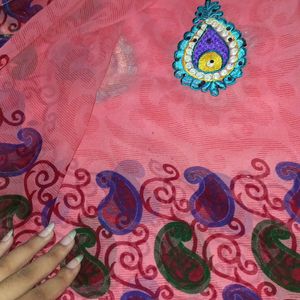 New Pink Lace Printed Saree