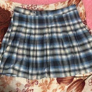 Cute korean style blue checked skirt