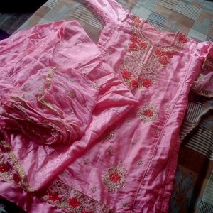 Pink Kurta Skirt Plazo With Dupatta