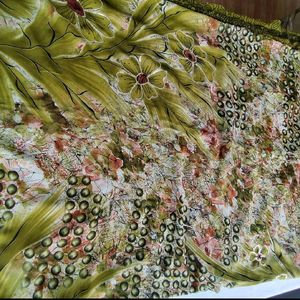 Lime Green Floral Printed Sarees (Women's)