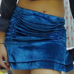 Blue Velvet Ruffle Skirt