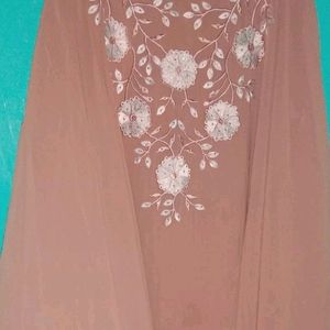 Silk Blend Chiffon Burkha, Peach Long Length 5ft