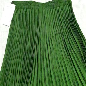 Olive Green Solid Midi Flared Skirt