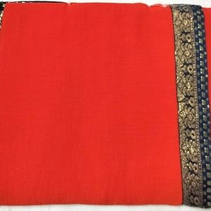 Rust Red Plain Saree With Blouse