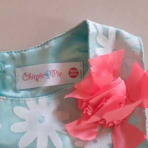 Beautiful Cyan Floral Kids Frock