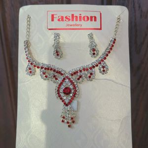 Red And White Party Jewellery Set For Girls