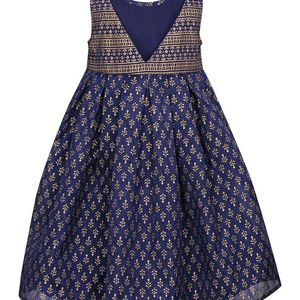 Girls Round Neck printed flared dress