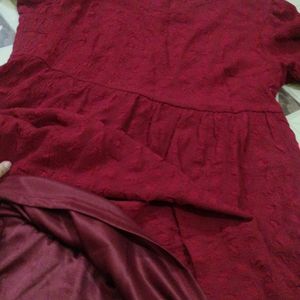 Puffed Sleeve Maroon Dress