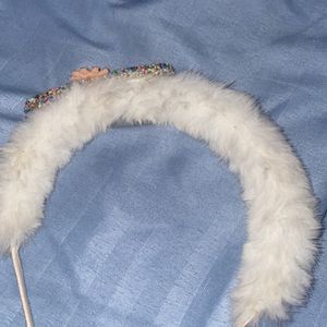 white fluffy cute bow head band