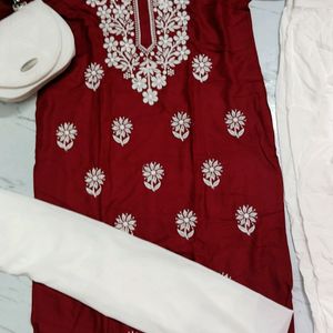 Chikankari Kurta New Maroon Colour