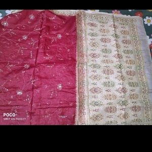 pretty red n cream beautiful partywear saree.