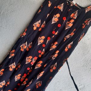 Black Anarkli Top Having Orange Floral Design