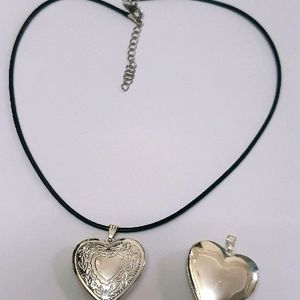 Big Silver Heart  Engraved Opening Photo Pendant