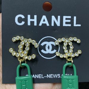 CHANEL GREEN LOCK EARRINGS