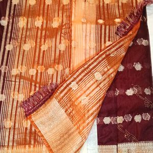 Chocolate With Orange Colour Sari