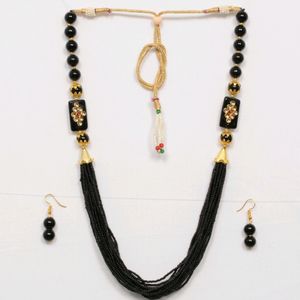 Black Necklace With Earrings.   Jaipurjewelry, Kundanjewelry, Beadsnecklace, Earrings, Chokerset, Peacockjewellery Forever21, Beauty, Women's,  Bridaljewellery,  Biba, Shein, Ethnic, Western,