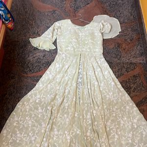 Chikankari Full Flare Gown With Middle Slit