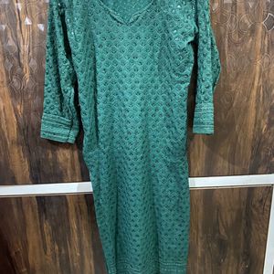 Dark Green Long Festive  Kurti