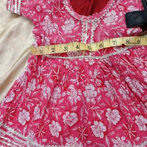 Pink Anarkali Kurta Pyajama For Kids